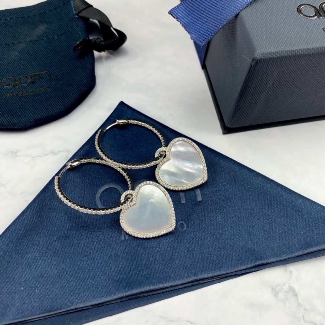 APM Monaco Elegant Heart-Shaped Hoop Earrings with Diamond Accents